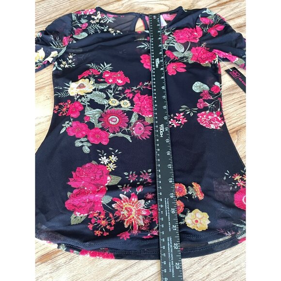 No Boundaries Mesh Rose Print Blouse Juniors XS-1 Black/Red Y2K - Picture 6 of 7